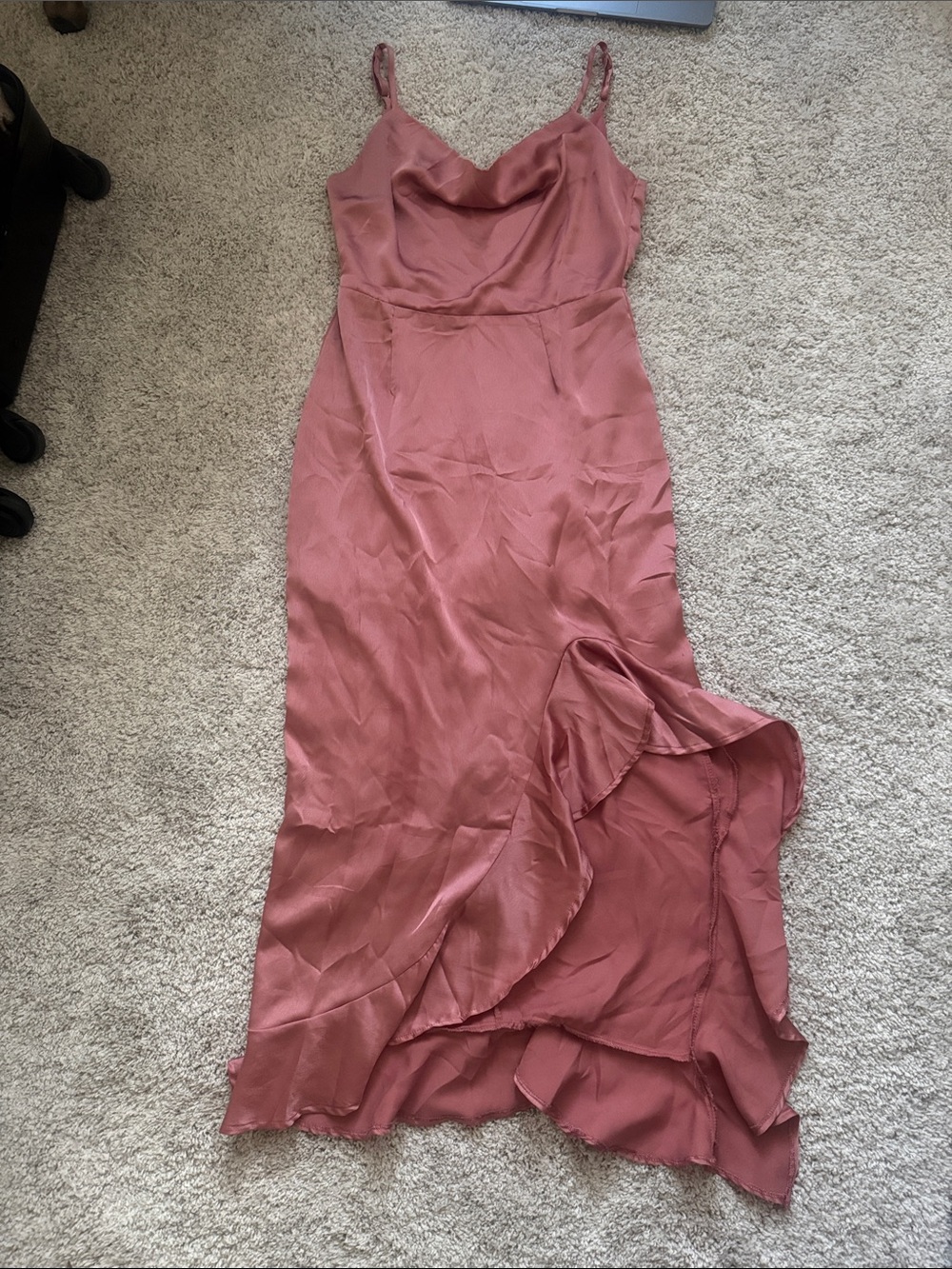 ZARA Women’s Slip Dress in Dusty Rose – Elegant Ruffle Hem